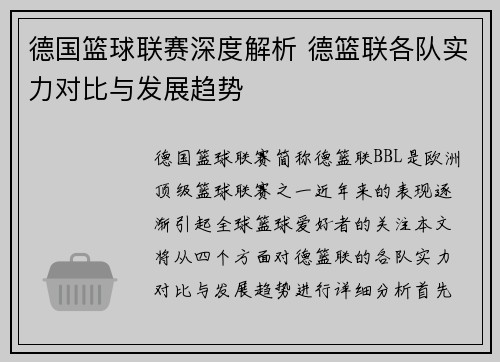 德国篮球联赛深度解析 德篮联各队实力对比与发展趋势 德国篮球联赛深度解析 德篮联各队实力对比与发展趋势